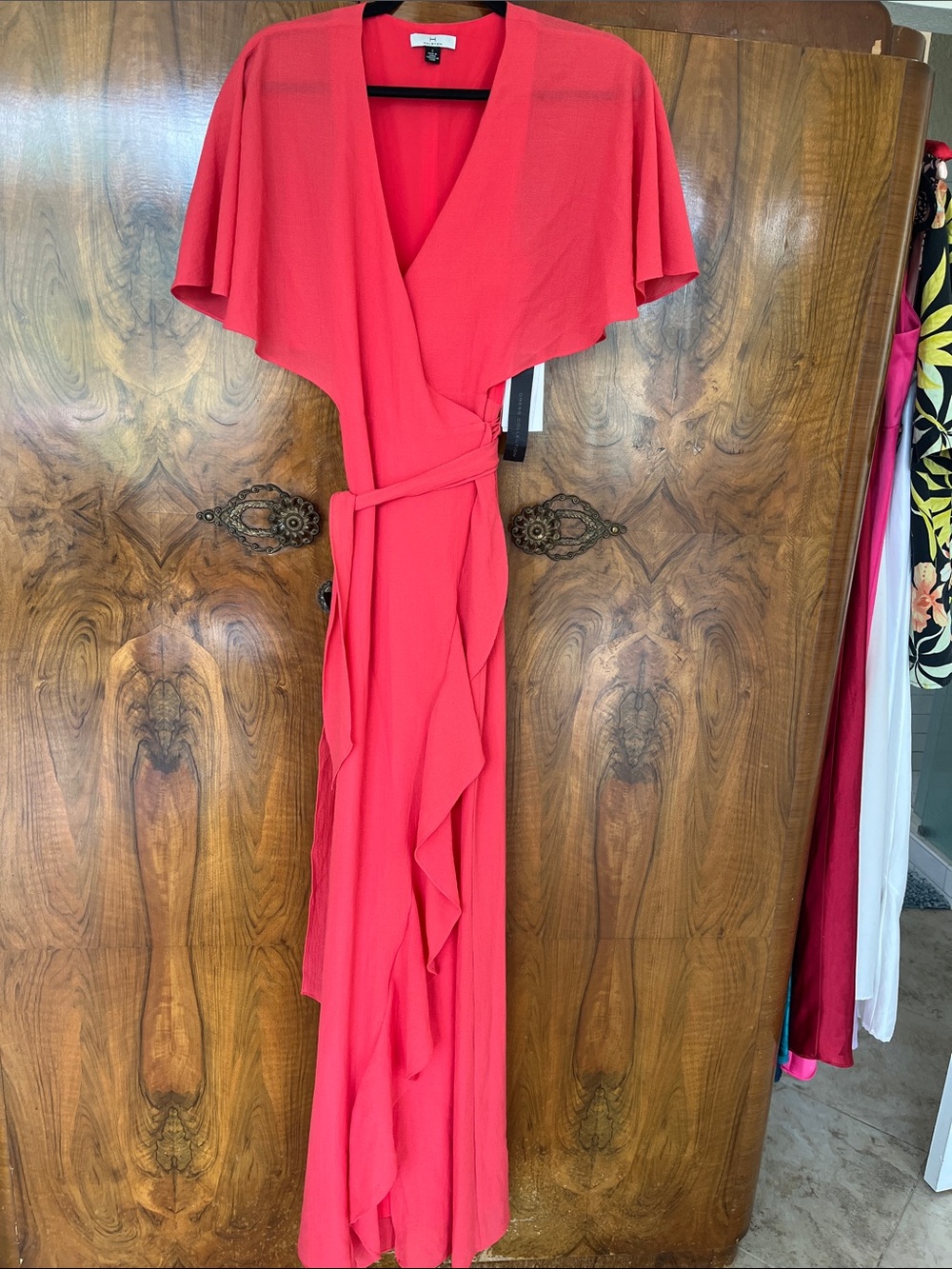 H by Halston Flutter Sleeve Long Coral Wrap Dress Size Small- New With Tags!